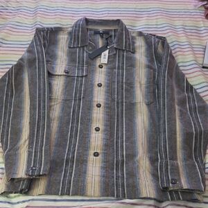 Banana Republic Men's Multi-Striped Denim Shirt Jacket - Black and Tan